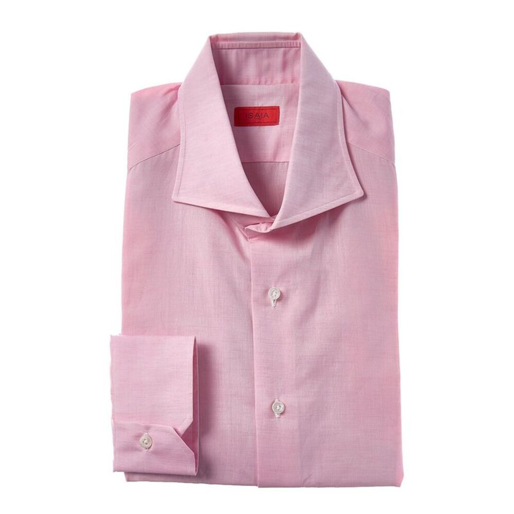Isaia Mens Mix Linen-Blend Dress Shirt, Pink
